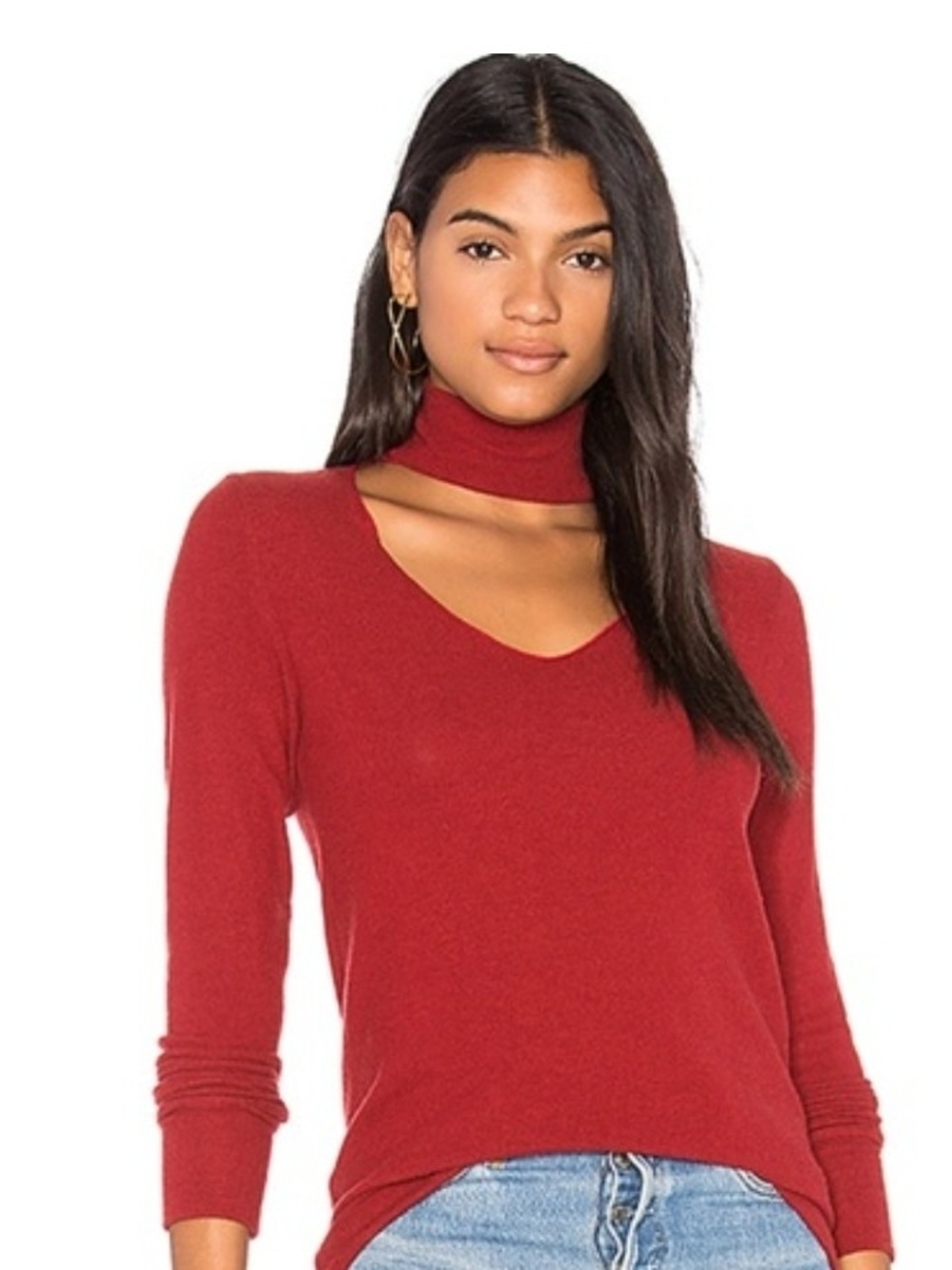 LNA Red V-Neck Sweater with Built-In Choker
